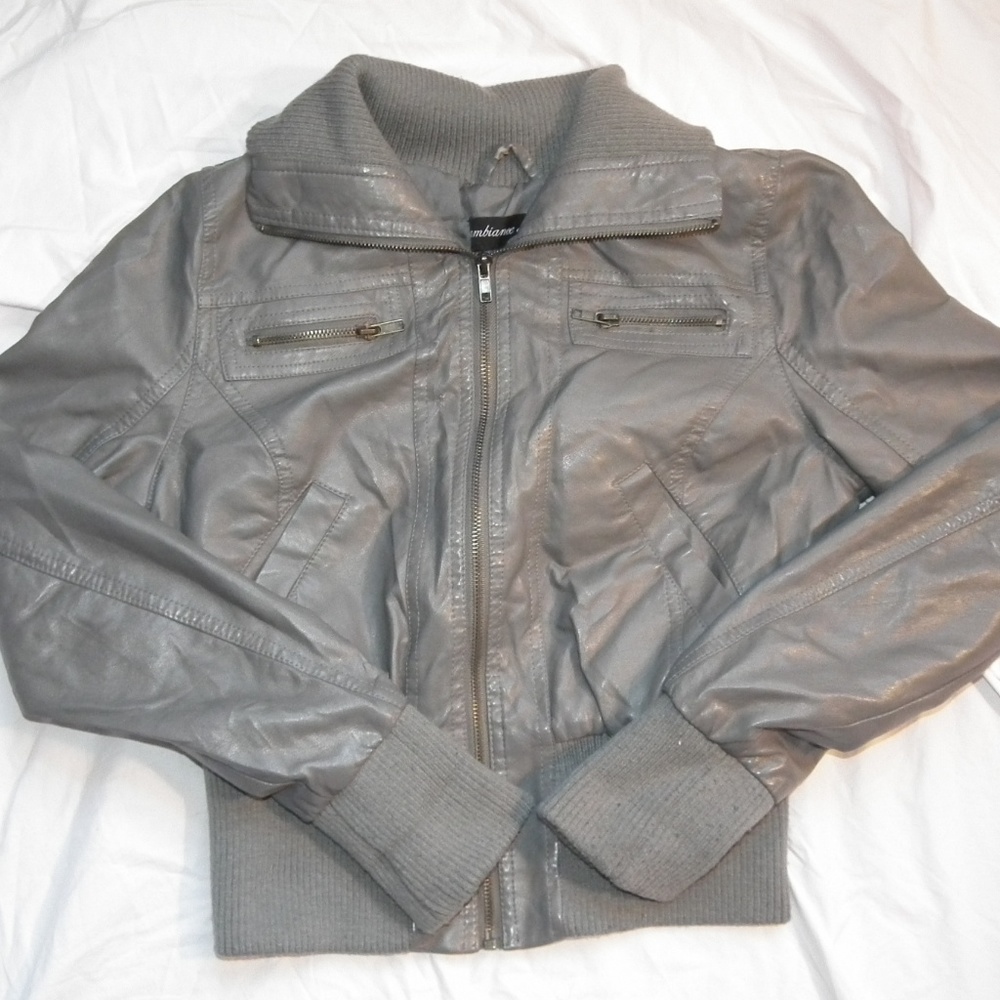 Grey Faux-Leather Jacket